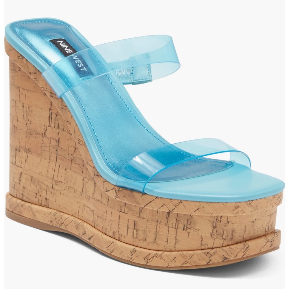 Nine West Rapps Turquoise Wedge Platform Sandal Size 7.5